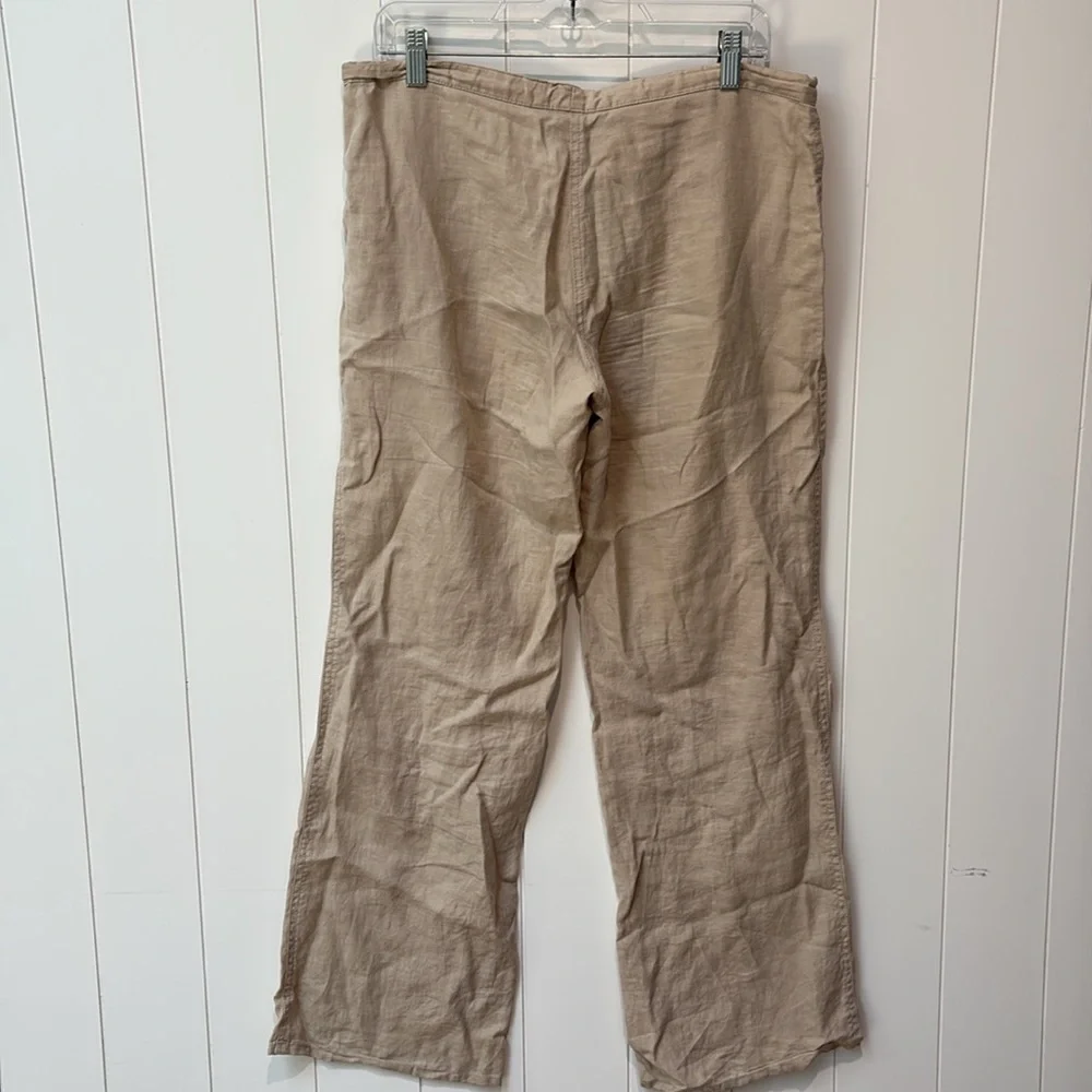 LONDONJEAN Tan 100% linen Chinos wide leg drawstring Lightweight S